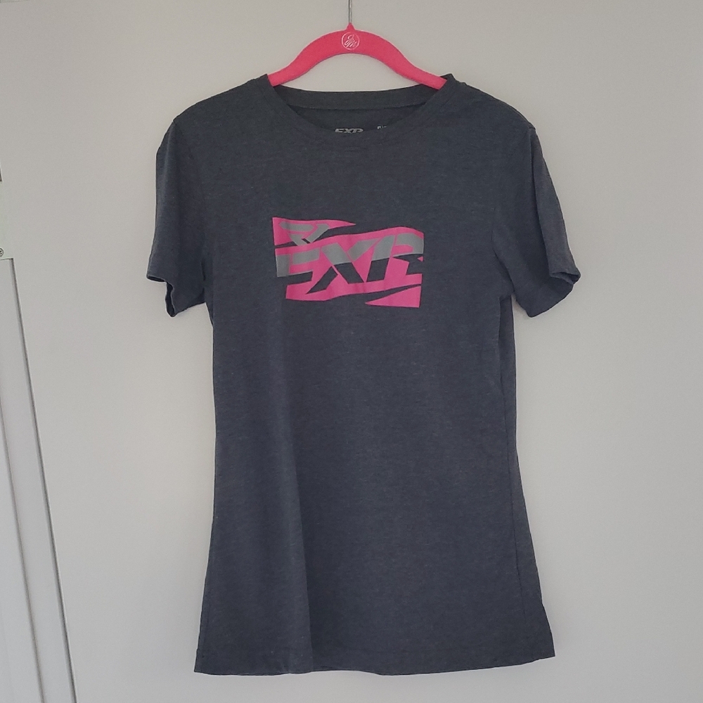FXR Racing Gray Graphic T-Shirt with Pink FXR accent.